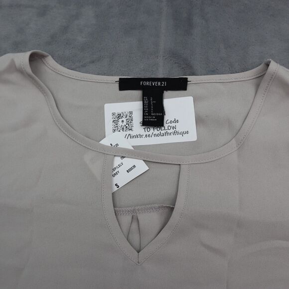 Forever 21 Shirt Womens S Gray Long Sleeve Round Neck Sheer Polyester Blouse - Picture 10 of 16